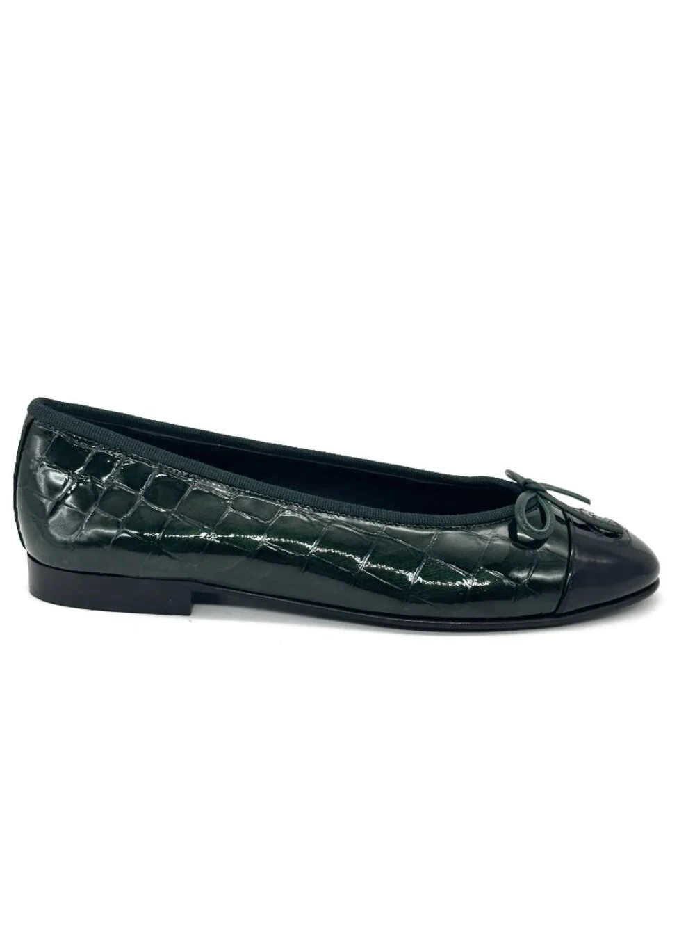 CHANEL 26A Crocodile Embossed Patent Leather Cap Toe Bow Ballerina Ballet Flats - Picture 11 of 16